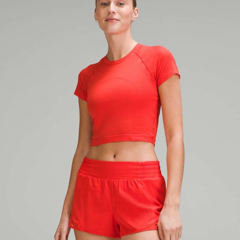 lululemon Swiftly Tech Cropped Short Sleeve 2.0 Hot Heat Size 6